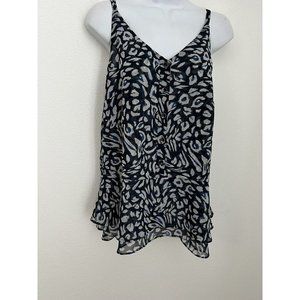 CAbi size Small women's blouse tank top Navy Geometric V-neck Style 5362 Career